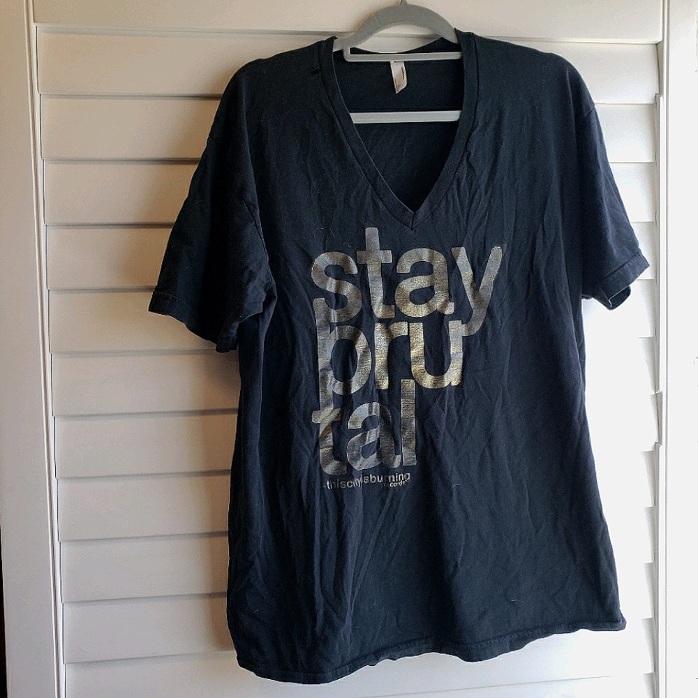 Stay Brutal v neck graphic tee hardcore metal band